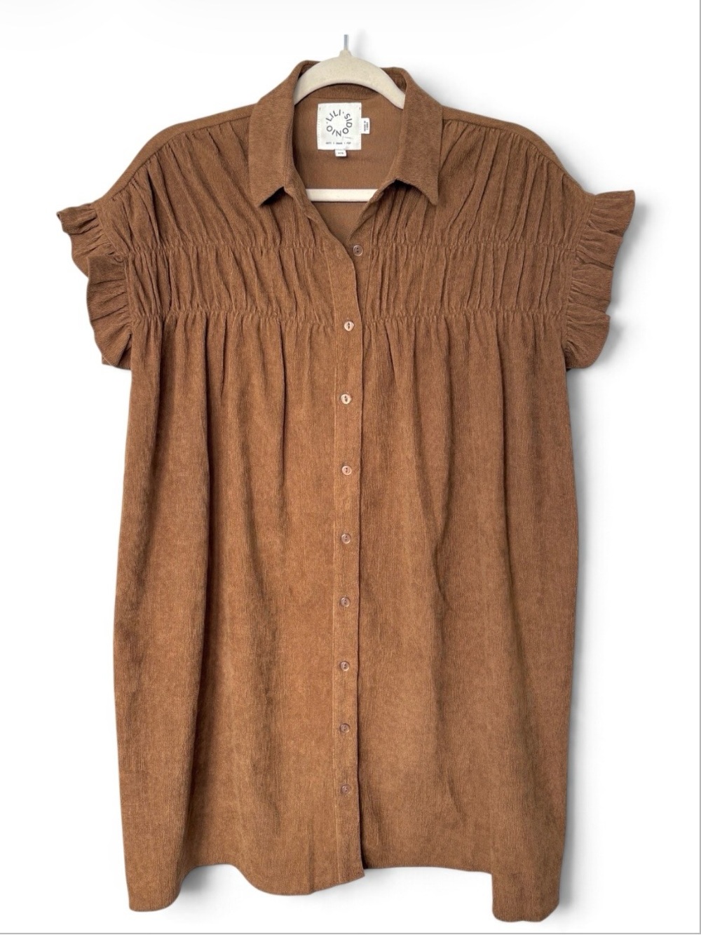 Lili Sidonio Brown Short-Sleeve Button Dress XS Cottagecore Buttermom Poetcore